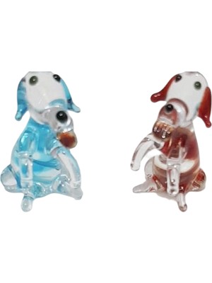 Ebru'sss Dekoratif El Yapımı (Handmade) Cam Ikili Takım Mini Köpek Biblo