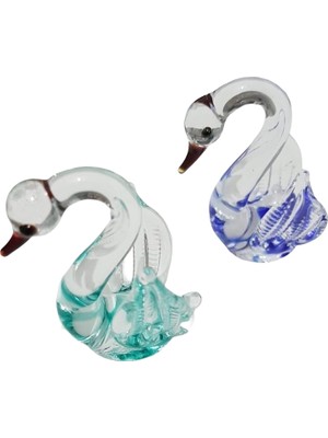 Ebru'sss Dekoratif El Yapımı (Handmade) Cam Ikili Takım Mini Kuğu Biblo