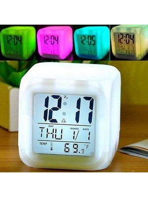 Effal Shop 7 Renk Değiştiren Çocuk Odası Alarmlı Dijital Küp Çalar Saat