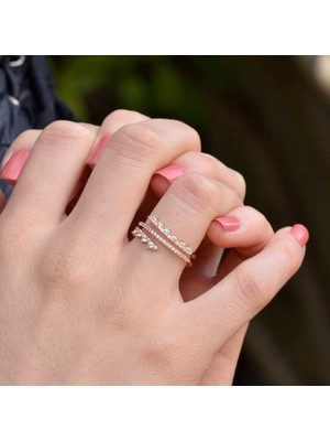 Engingold 14 Ayar Altın Üç Sıra Taşlı Yüzük