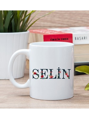 Hediye Dükkanı Kişiye Özel Çiçek Harf Tasarım İsim Yazılı Beyaz Kupa Bardak