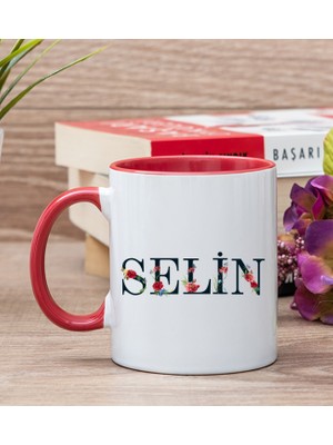 Hediye Dükkanı Kişiye Özel Çiçek Harf Tasarım Isim Yazılı Kırmızı Kupa Bardak
