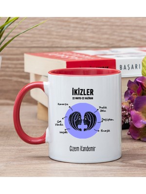 Hediye Dükkanı Kişiye Özel İkizler Burcuna Hediye Kırmızı Kupa Bardak
