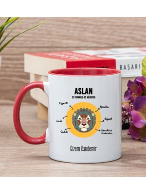 Hediye Dükkanı Kişiye Özel Aslan Burcuna Hediye Kırmızı Kupa Bardak