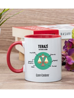 Hediye Dükkanı Kişiye Özel Terazi Burcuna Hediye Kırmızı Kupa Bardak