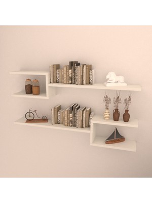 Rafkestir 2 Li Mızrak Duvar Raf Set  Beyaz  Mat