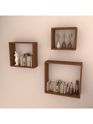 Rafkestir 3 Lü Kutu Raf Set  Hareli Ceviz Mat