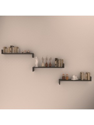 Rafkestir 3 Lü Teno Duvar Rafı Antrasit  Mat