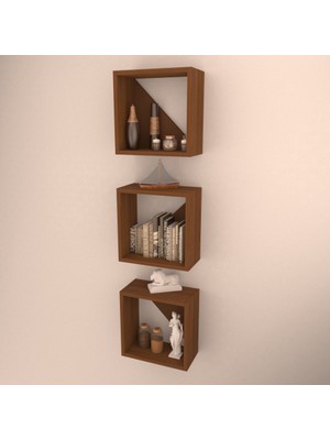 Rafkestir 3 Lü Florence Duvar Rafı Hareli Ceviz Mat