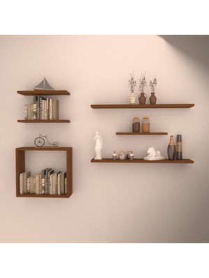 Rafkestir Karya Duvar Raf Seti Hareli Ceviz Mat