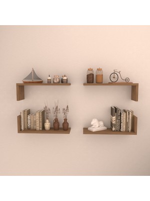 Rafkestir 4 Lü L Raf Set   45 cm   Kafkas Meşe  Mat