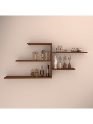 Rafkestir Perge Duvar Raf Seti Hareli Ceviz Mat