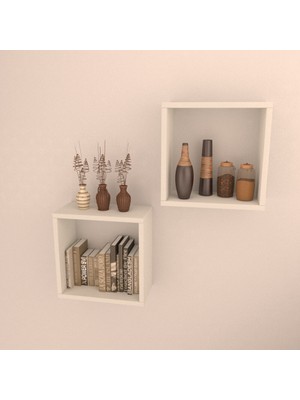 Rafkestir 2 Li Kare Raf Set  Beyaz  Parlak