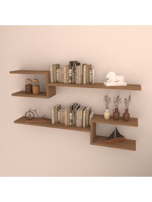 Rafkestir 2 Li Mızrak Duvar Raf Set  Kafkas Meşe  Mat