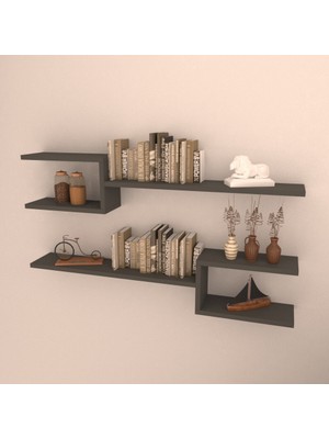 Rafkestir 2 Li Mızrak Duvar Raf Set  Antrasit  Mat