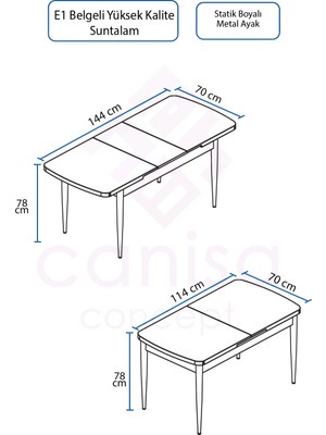 Canisa Concept Kor Serisi 70X114 Açılabilir Beyaz Mutfak Masası, Yemek Masası