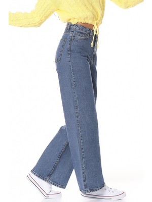 Its Basic Kadın Snow Kot Rengi Yüksek Bel Wide Leg Bol Paça Jean