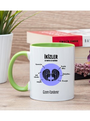 Hediye Dükkanı Kişiye Özel Ikizler Burcuna Hediye Yeşil Kupa Bardak