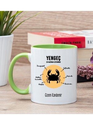 Hediye Dükkanı Kişiye Özel Yengeç Burcuna Hediye Yeşil Kupa Bardak