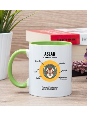 Hediye Dükkanı Kişiye Özel Aslan Burcuna Hediye Yeşil Kupa Bardak