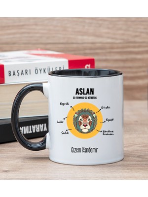 Hediye Dükkanı Kişiye Özel Aslan Burcuna Hediye Siyah Kupa Bardak