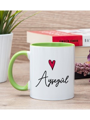 Hediye Dükkanı Kişiye Özel İsim Yazılı Minik Kalpli Yeşil Kupa Bardak
