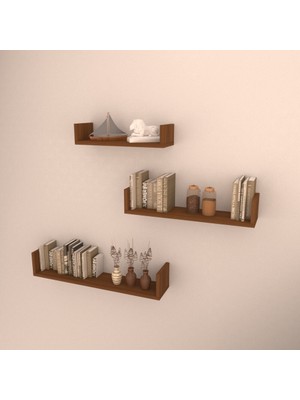Rafkestir 3'lü Bolera Duvar Raf Seti Hareli Ceviz