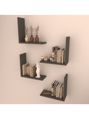 Rafkestir Aras Duvar Raf Seti 4'lü Antrasit