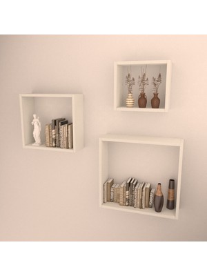 Rafkestir 3'lü Kutu Raf Set  Beyaz