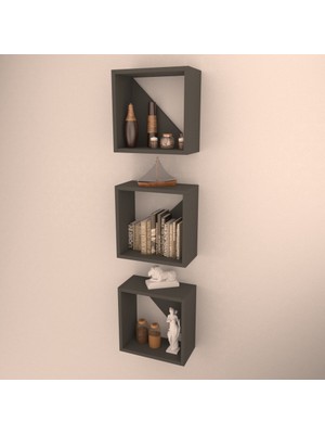 Rafkestir 3'lü Florence Duvar Rafı Antrasit