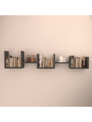 Rafkestir Siri Gizli Bağlantılı Duvar Rafı  Antrasit