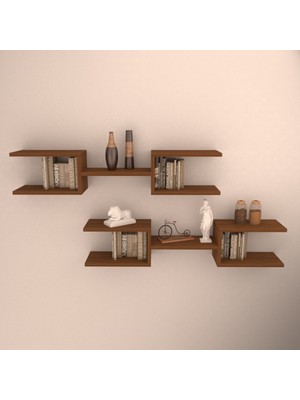 Rafkestir 2'li Çift Mızrak Duvar Raf Seti Hareli Ceviz