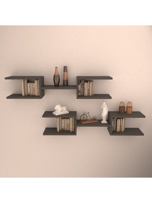 Rafkestir 2'li Çift Mızrak Duvar Raf Seti Antrasit