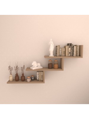 Rafkestir 3'lü Almira Duvar Rafı Kafkas Meşe