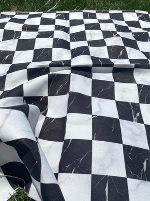 Favor Kumaş Siyah Beyaz Kareli Mermer Doku Desenli Dijital Baskılı Kumaş FVR-784