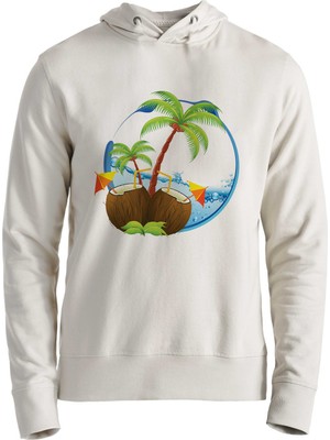Muggkuppa Palmiye Resimli Tasarımlı Baskılı Ekru Sweatshirt