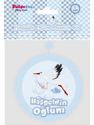 Samur Hoşgeldin Oğlum Yazılı Baby Shower Partisi Asmalı Ip Süs 3 Adet