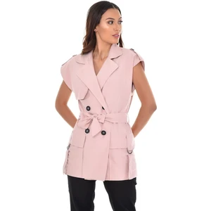 Disentis Modest Mono Yaka Rüzgarlıklı Kapaklı Cepli Apoletli Kendinden Kuşaklı Kruvaze Pudra Rengi Yelek