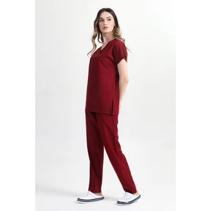 Kadın Yarasakol Bordo Doktor Hemşire Forması Takımı (Alpaka Kumaş) ATY-2801