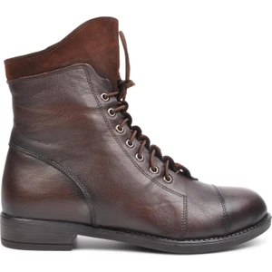 502 Kahve Deri Fermuarlı Kadın Bot