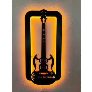 Gitar LED Işıklı Ahşap Dekoratif Tablo
