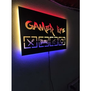 Gamer Life LED Işıklı Ahşap Dekoratif Duvar Tablosu