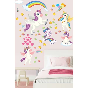 Echo Home Sevimli Unicorn Gökkuşağı Bulutlar ve Yıldızlar Çocuk Odası Anaokulu Sticker Seti