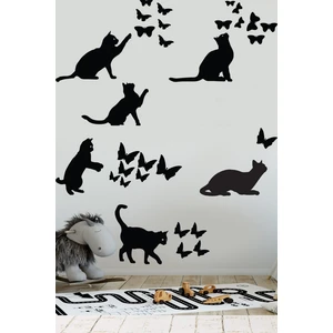 Echo Home Kedi ve Kelebekler Sticker Set Siyah Etiket Duvar Sticker