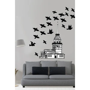 Echo Home Siyah Kız Kulesi ve Kuşlar Duvar Sticker Duvar Dekor