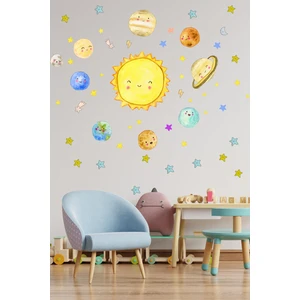 Echo Home Sevimli Gezegenler Sulu Boya Güneş Sistemi Duvar Sticker Seti