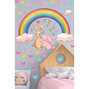 Echo Home Gökkuşağı Sevimli Tavşanlar Yıldızlar ve Kalpler Çocuk Odası Duvar Sticker