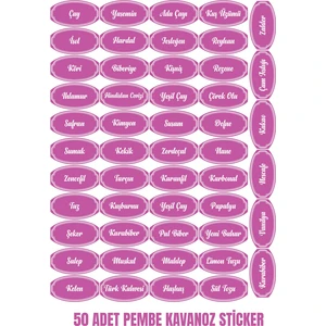 Echo Home 50 Adet Kuruyemiş Baharat Bakliyat Kavanoz Sticker Etiket Pembe