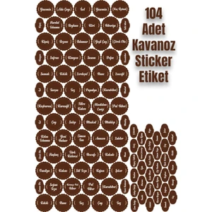 Echo Home 104 Adet Kahverengi Baharat Bakliyat Kavanoz Sticker Etiket
