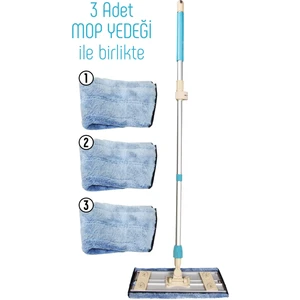 Sihirli Dünya Sihirli Dünya Mop + 3 Adet Mikrofiber Bez Aliminyum Gövde Teleskopik Sopa